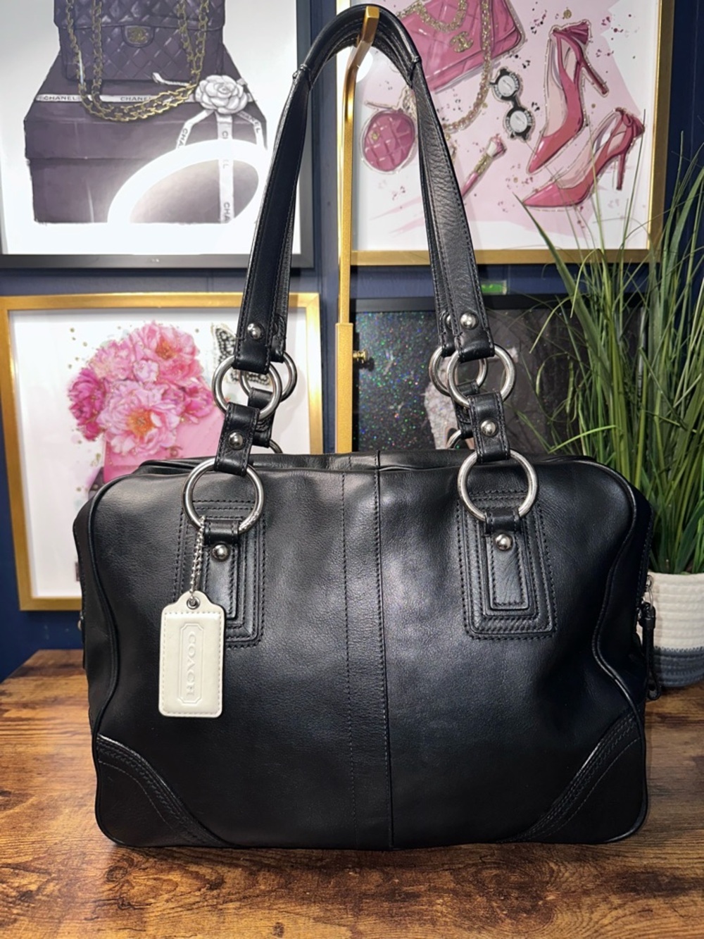 Vintage Coach Soho Hamilton Black Leather Satchel Shoulder Bag Large Y2K Classic